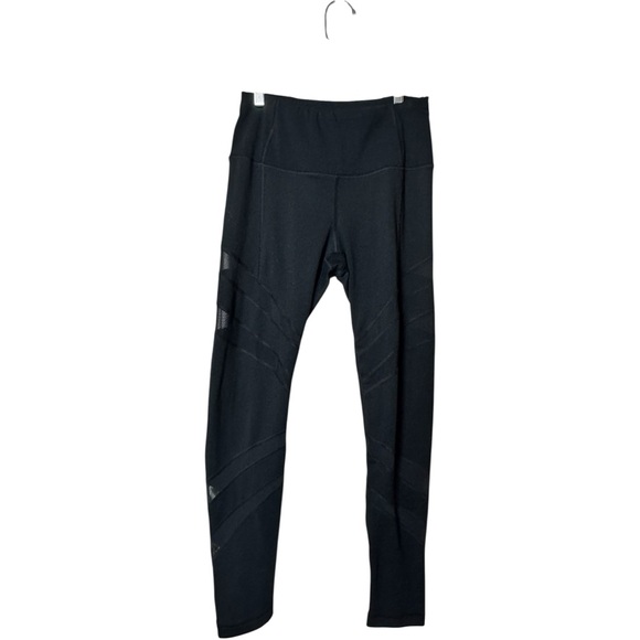 Yogalicious Women's Athletic Sporty Black High-Waisted  Mesh Side Panel Leggings - Picture 1 of 6